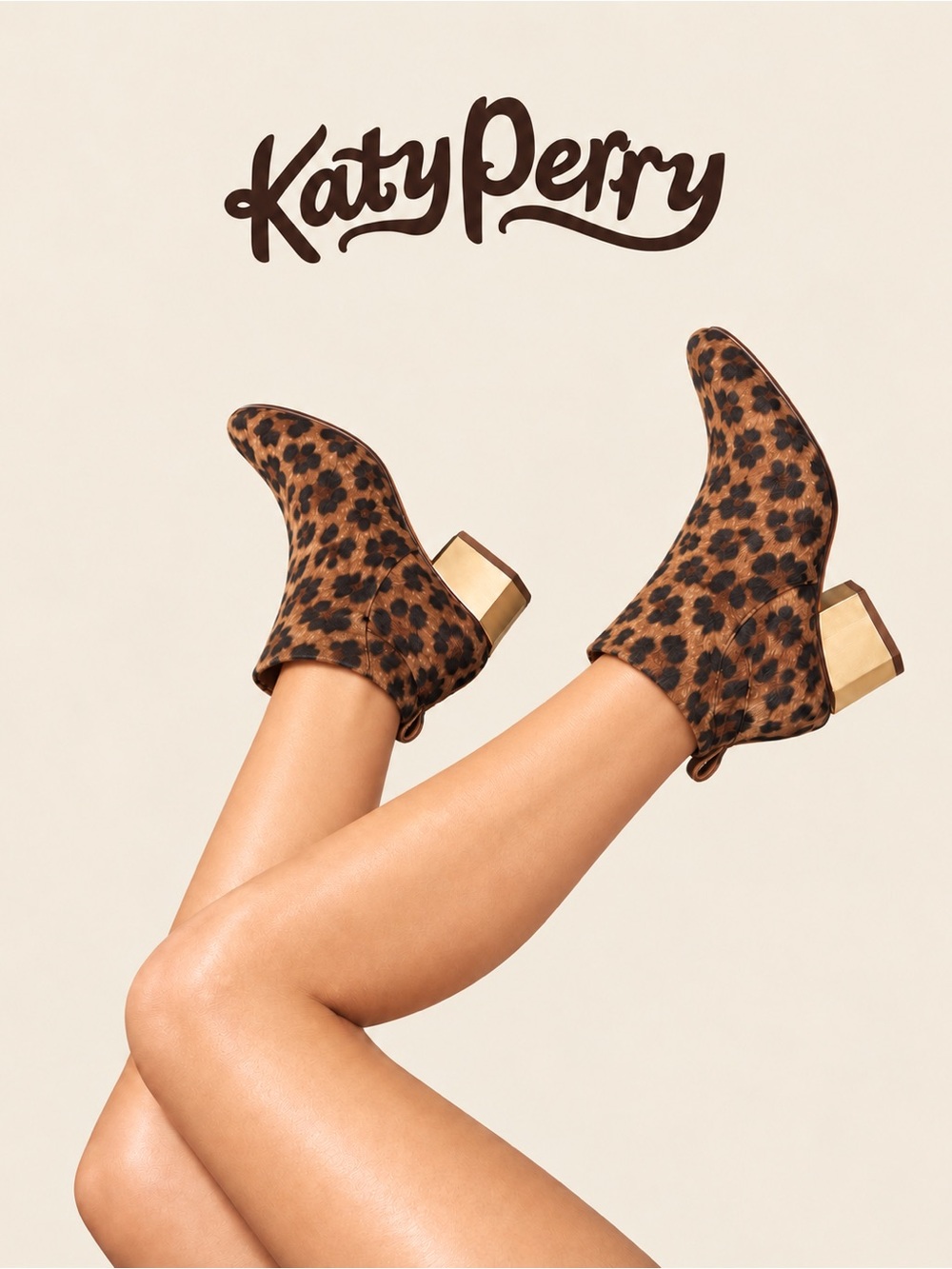 Katy Perry The Daina Leopard Print Gold Block Heel Ankle Booties